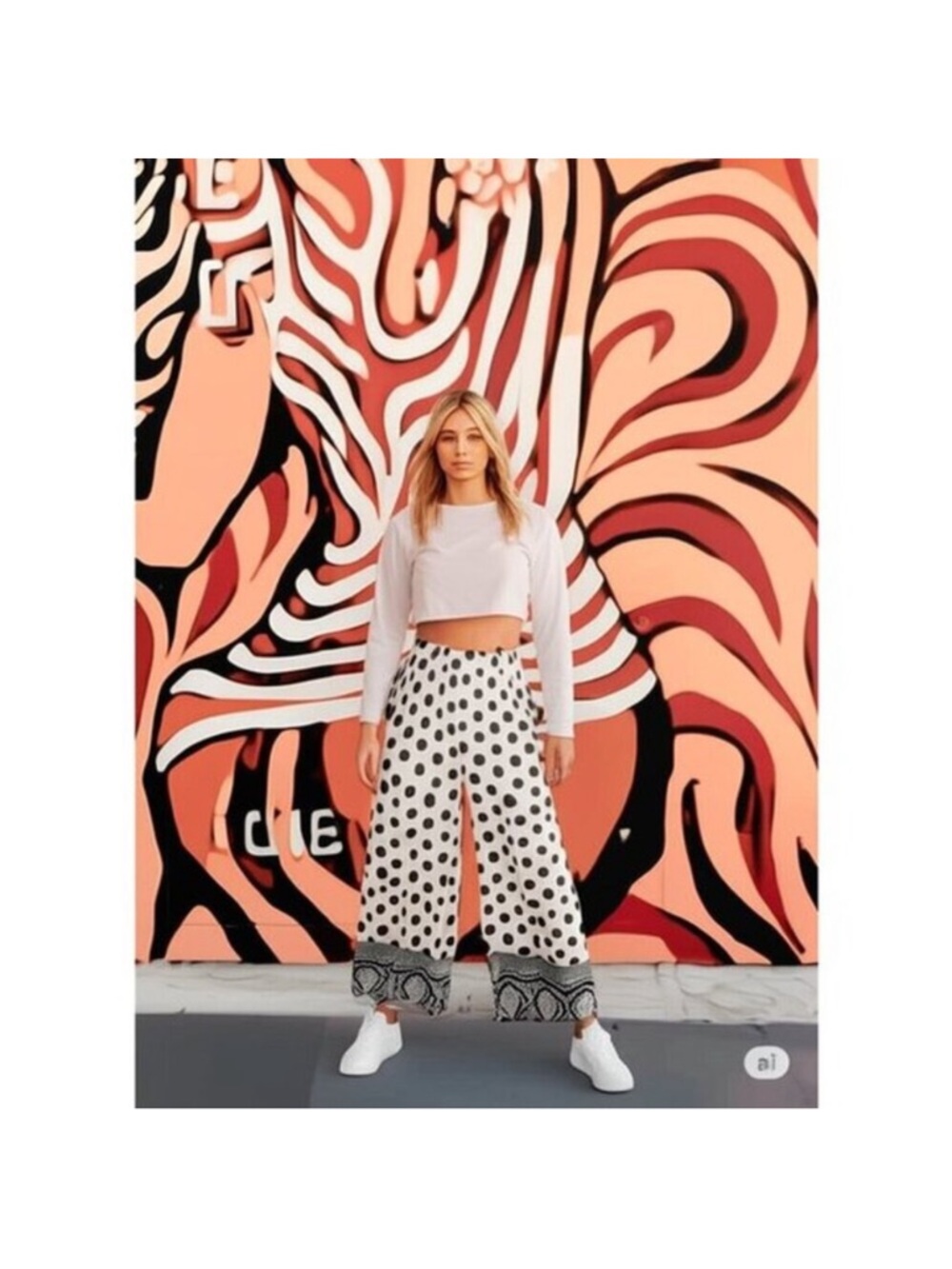 Juliette Polka Dot Wide-Leg Crop Pants - White/Black